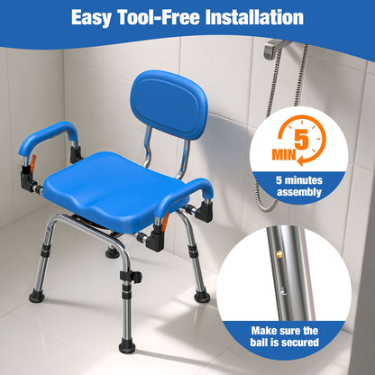 4-in-1 Adjustable 360° Swivel Shower Chair, 300lb Bariatric for Elderly & Disabled