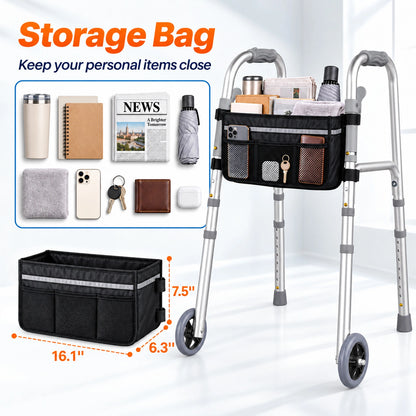 Folding Walkers for Seniors with Storage Bag & Rear Ski Glides
