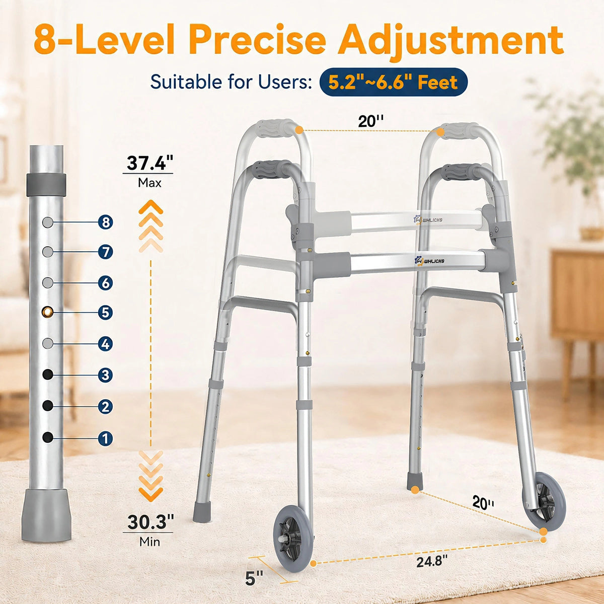 Folding Walkers for Seniors with Storage Bag & Rear Ski Glides