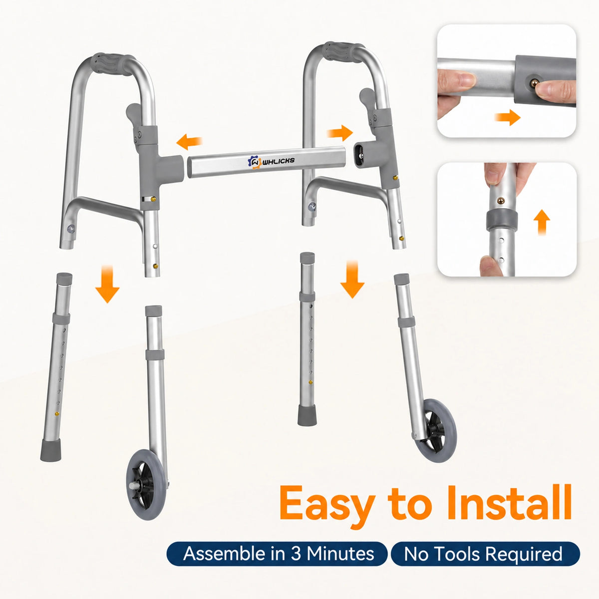 Folding Walkers for Seniors with Storage Bag & Rear Ski Glides