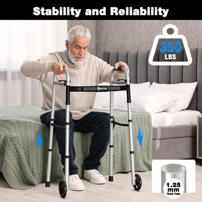 Folding Walker for Seniors – Lightweight Aluminum Walker with Adjustable Height &Width