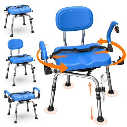 4-in-1 Adjustable 360° Swivel Shower Chair, 300lb Bariatric for Elderly & Disabled