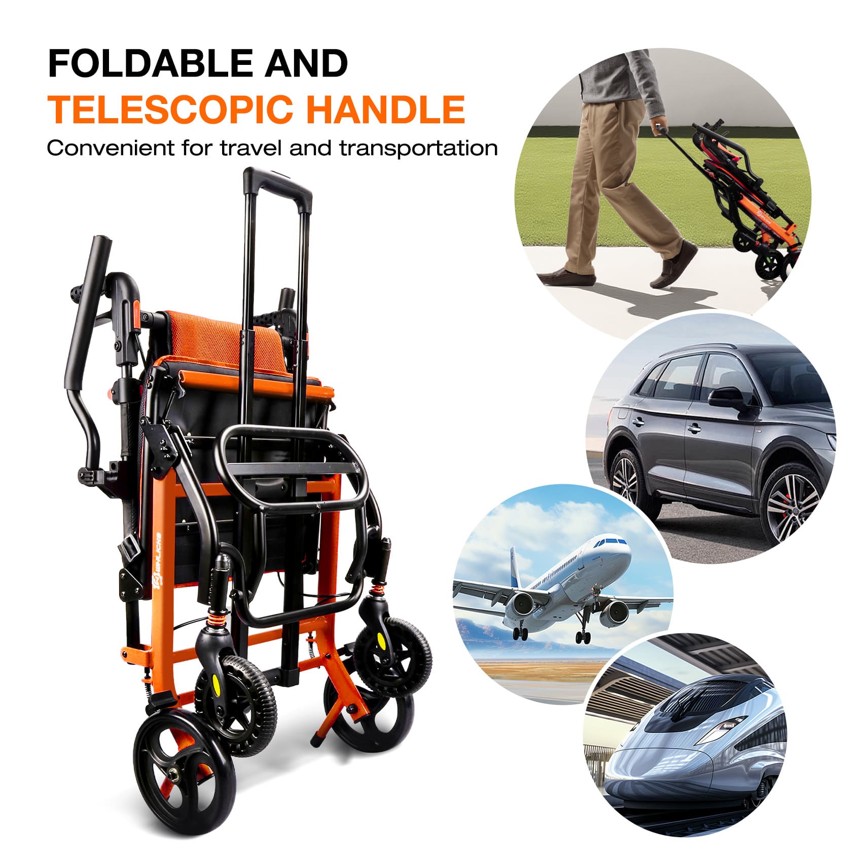 WHLICKS Premium Transport Wheelchair & Telescopic Ramp Bundle