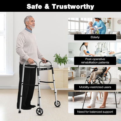 Folding Walker for Seniors – Lightweight Aluminum Walker with Adjustable Height &Width