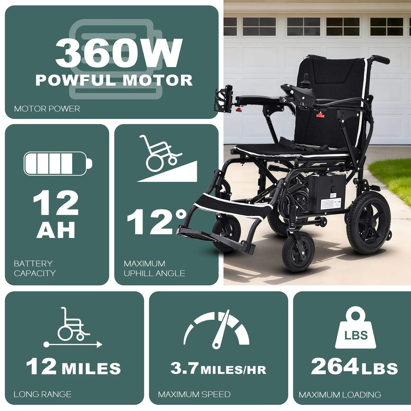 3 in 1 electric wheelchair with cup holder and headlighter and speaker