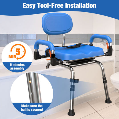 4-in-1 Adjustable 360° Swivel Shower Chair, 300lb Bariatric for Elderly & Disabled