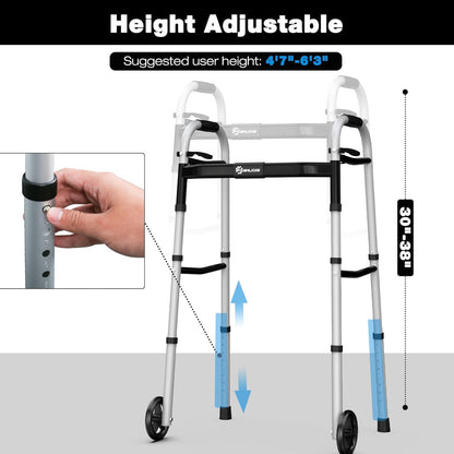 Folding Walker for Seniors – Lightweight Aluminum Walker with Adjustable Height &Width