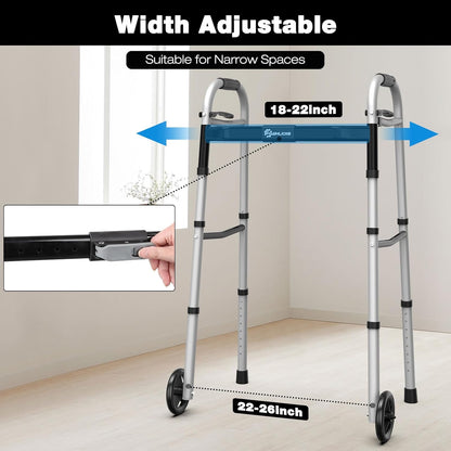 Folding Walker for Seniors – Lightweight Aluminum Walker with Adjustable Height &Width