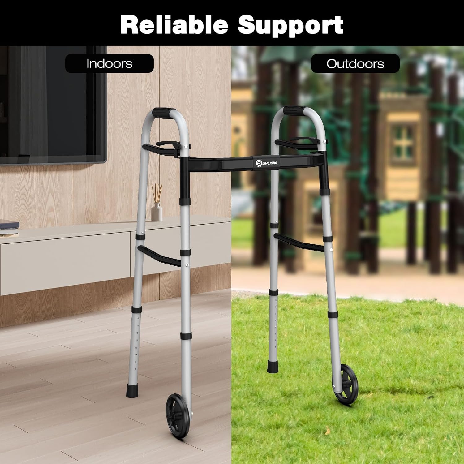 Folding Walker for Seniors – Lightweight Aluminum Walker with Adjustable Height &Width