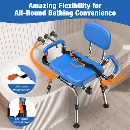 4-in-1 Adjustable 360° Swivel Shower Chair, 300lb Bariatric for Elderly & Disabled