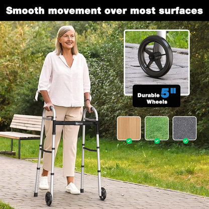 Folding Walker for Seniors – Lightweight Aluminum Walker with Adjustable Height &Width