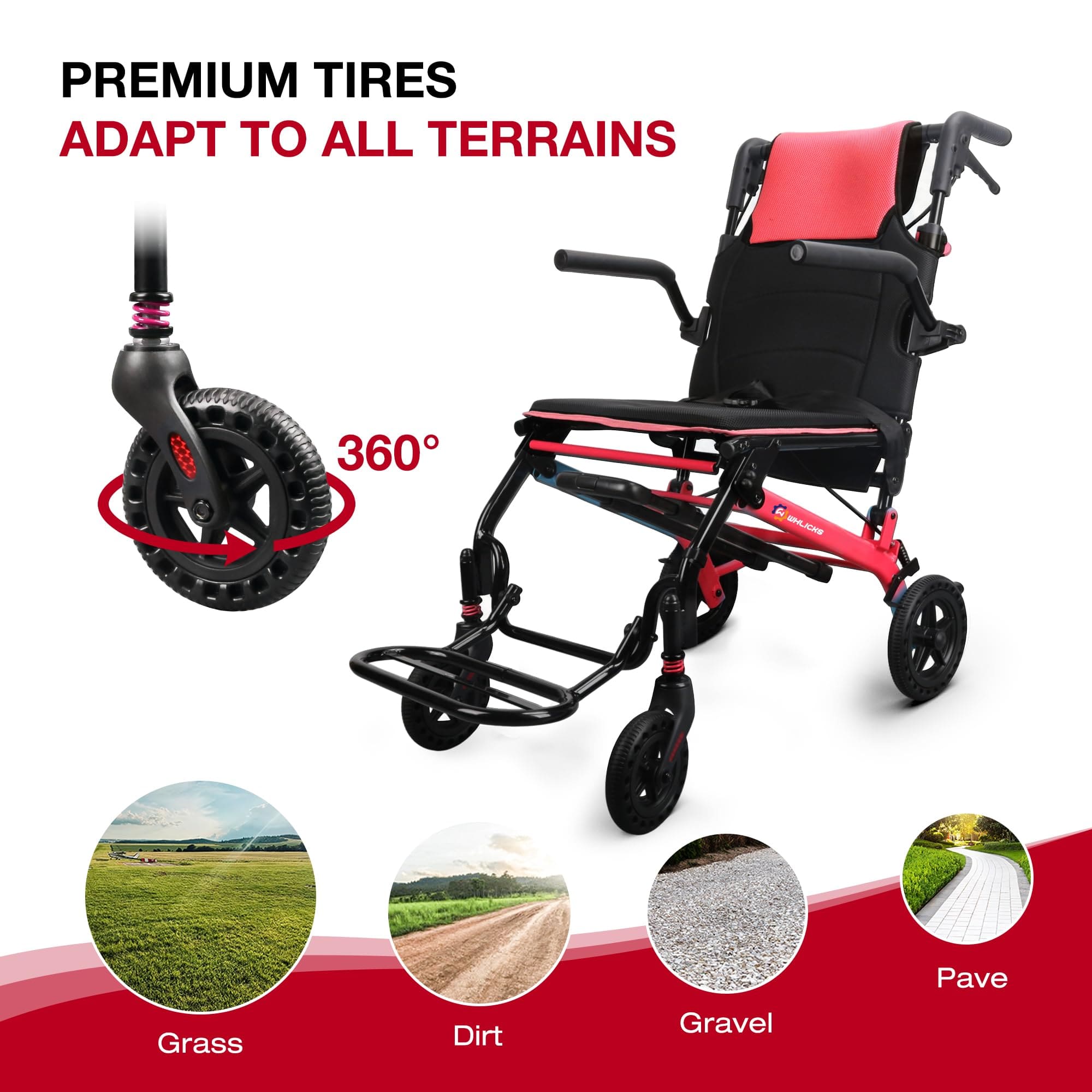 Ultra-Lightweight Transport Wheelchair with Luggage Handle