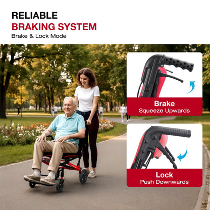 Ultra-Lightweight Transport Wheelchair with Luggage Handle