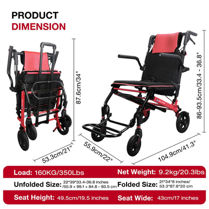 Ultra-Lightweight Transport Wheelchair with Luggage Handle