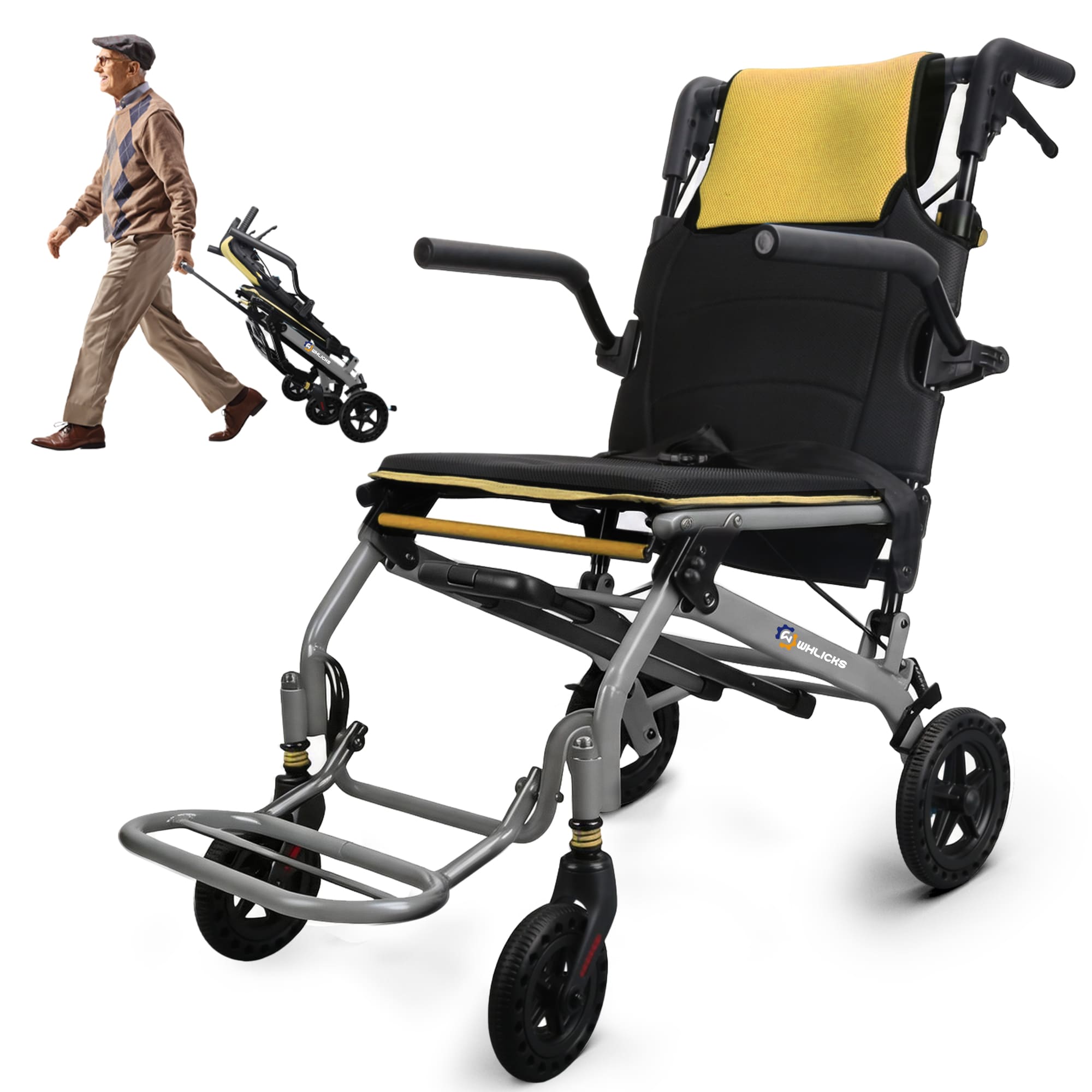Ultra-Light Folding Transport Wheelchair with 17" Wide Seat