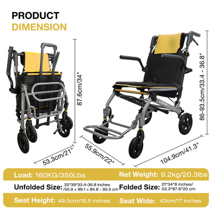 Ultra-Lightweight Transport Wheelchair with Luggage Handle