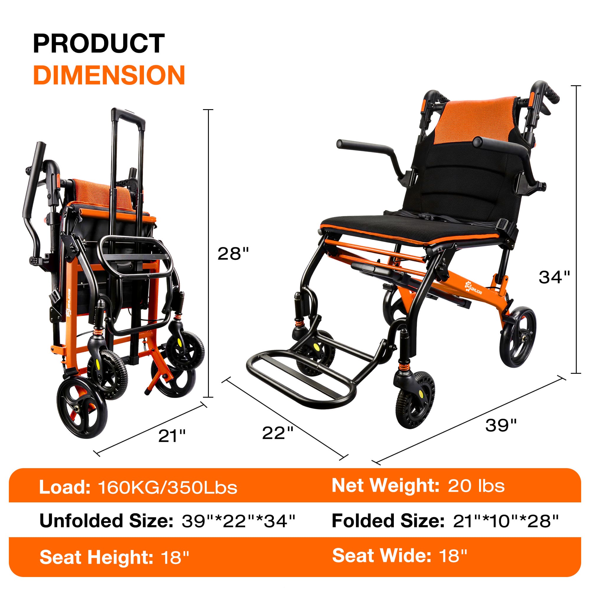 wheelchair with adjustable backrest angle#color orange