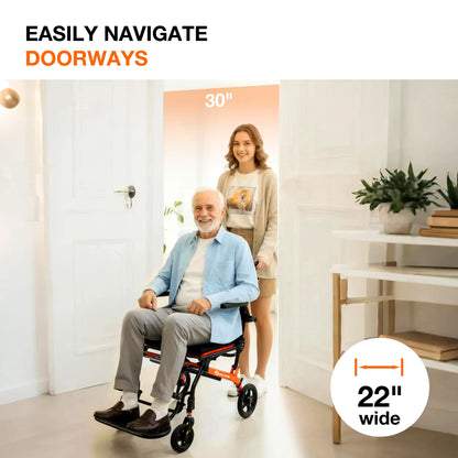 wheelchair with built-in storage pockets#color orange