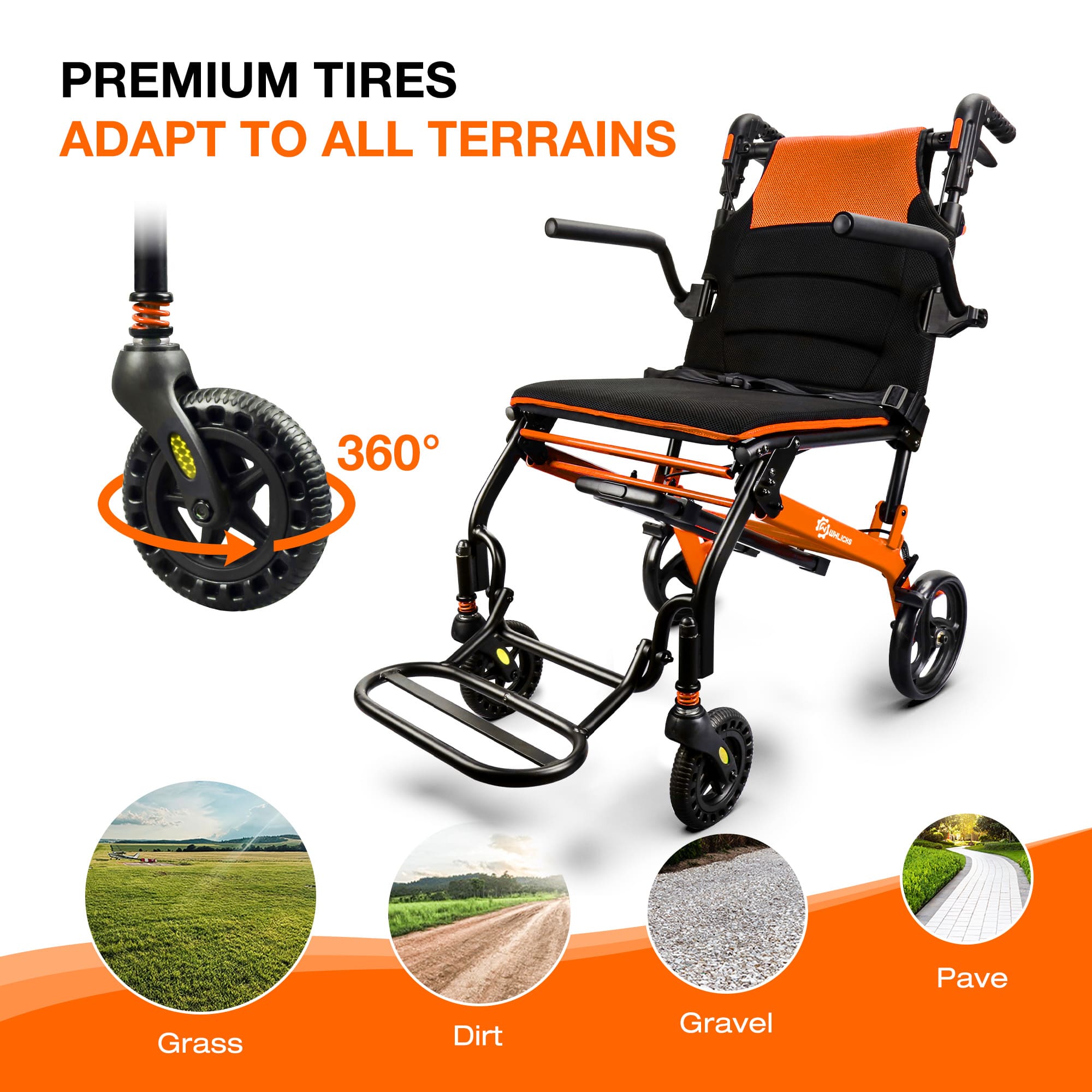 wheelchair with ergonomic breathable seat#color orange