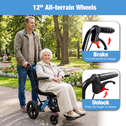 A04S Foldable Wheelchair – Ergonomic Travel Chair with 11″ All-Terrain Wheels