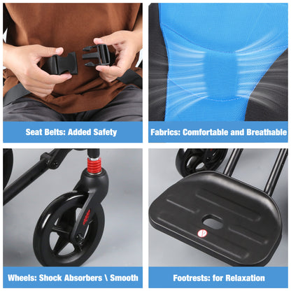 A04S Foldable Wheelchair – Ergonomic Travel Chair with 11″ All-Terrain Wheels