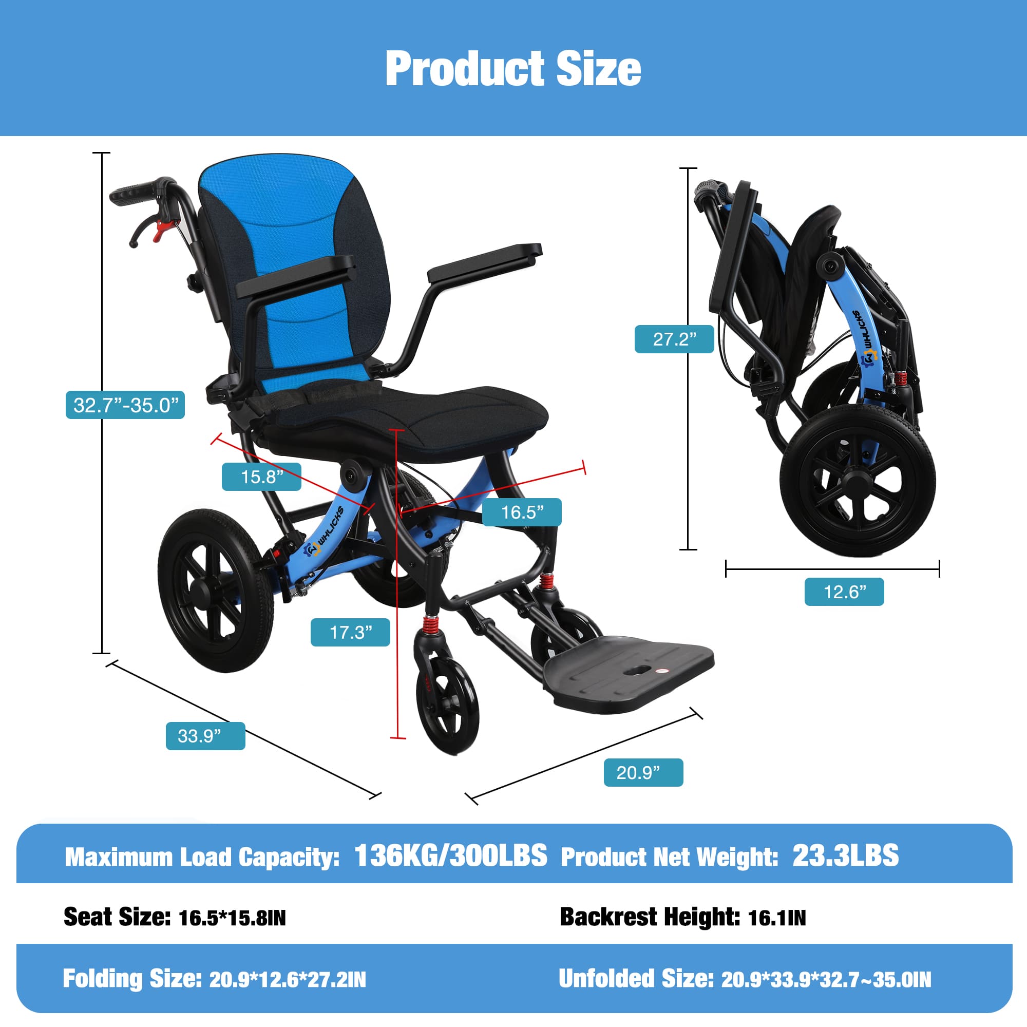 A04S Foldable Wheelchair – Ergonomic Travel Chair with 11″ All-Terrain Wheels