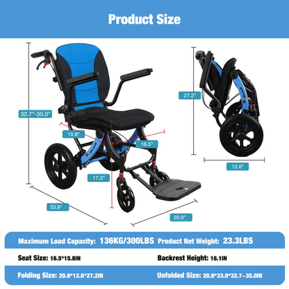 A04S Foldable Wheelchair – Ergonomic Travel Chair with 11″ All-Terrain Wheels