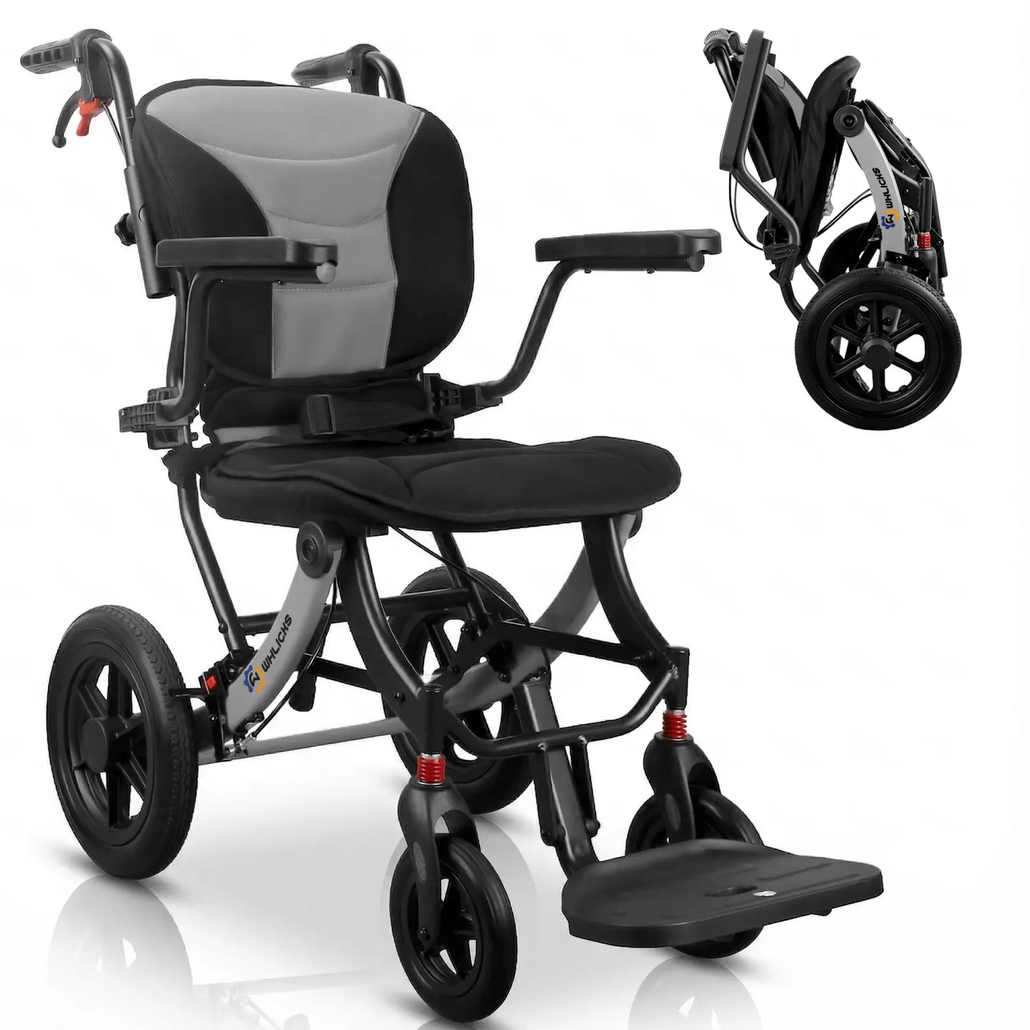 A04S Foldable Wheelchair – Ergonomic Travel Chair with 12″ All-Terrain Wheels