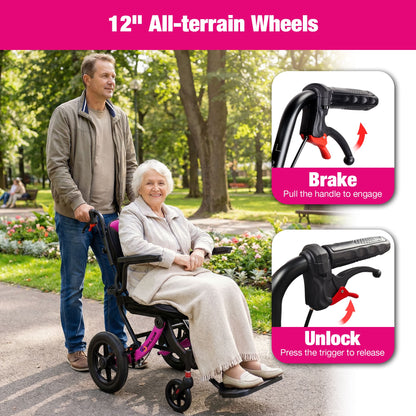 A04S Foldable Wheelchair – Ergonomic Travel Chair with 11″ All-Terrain Wheels
