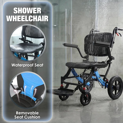A04S Foldable Wheelchair – Ergonomic Travel Chair with 12″ All-Terrain Wheels