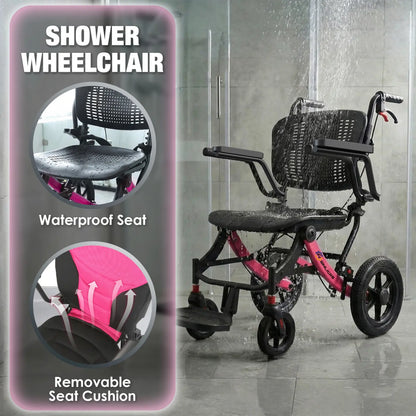 A04S Foldable Wheelchair – Ergonomic Travel Chair with 12″ All-Terrain Wheels