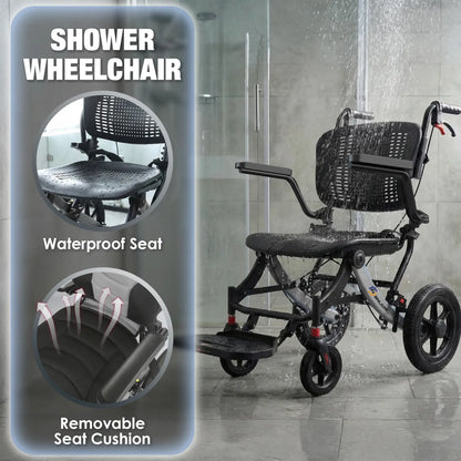 A04S Foldable Wheelchair – Ergonomic Travel Chair with 12″ All-Terrain Wheels
