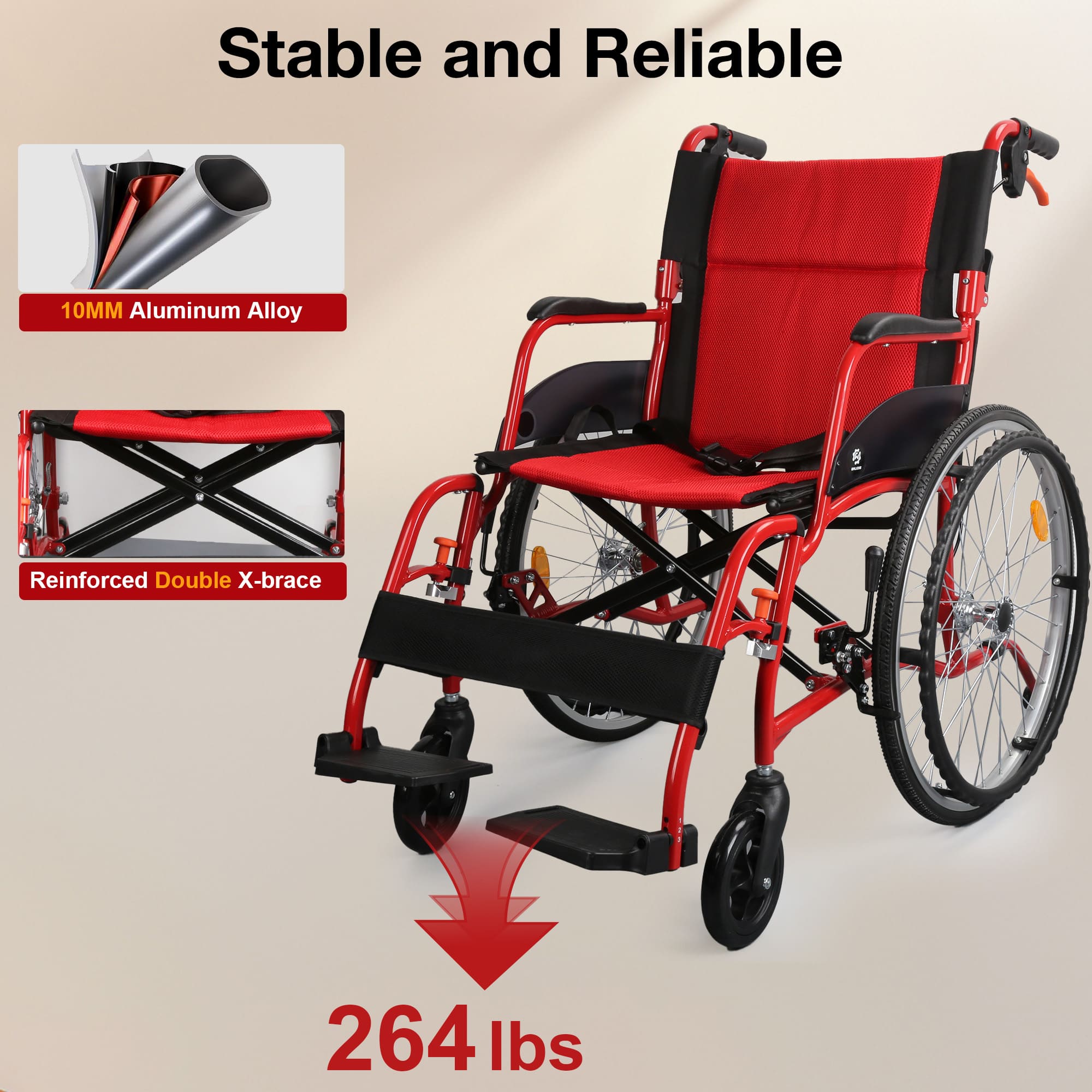 Red wheelchair with highlighted features#color_red