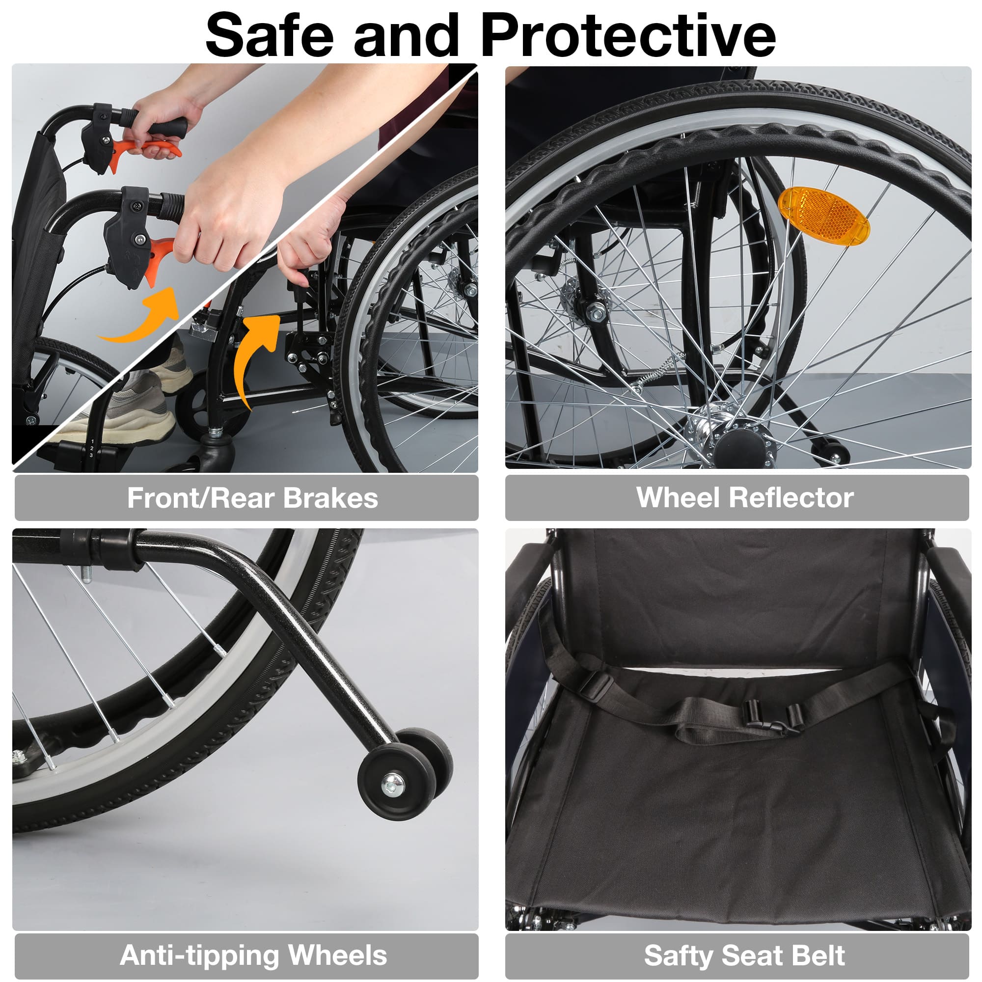 manual wheelchair for safety guarantee#color_black