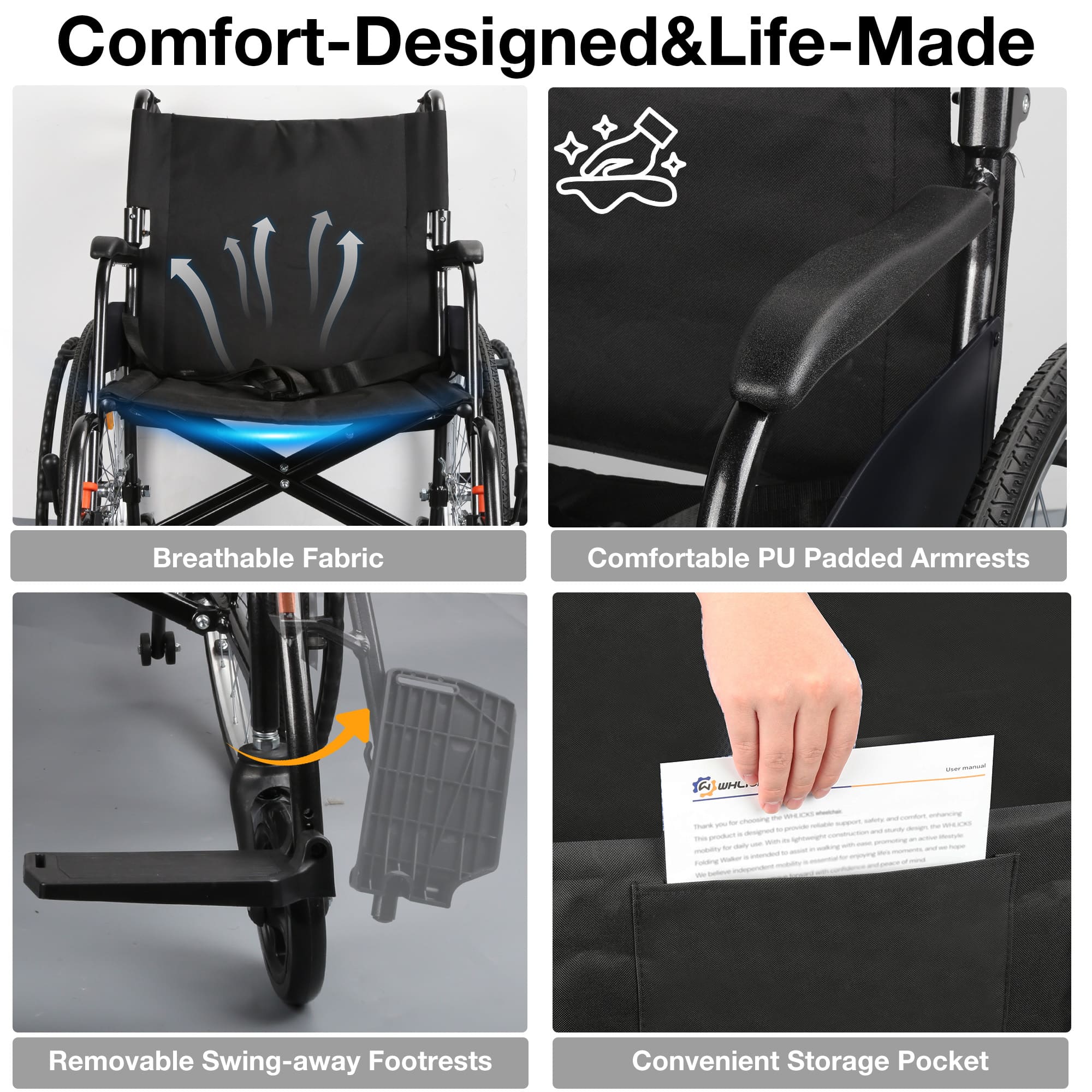 transport wheelchair with comfortable seating#color_black