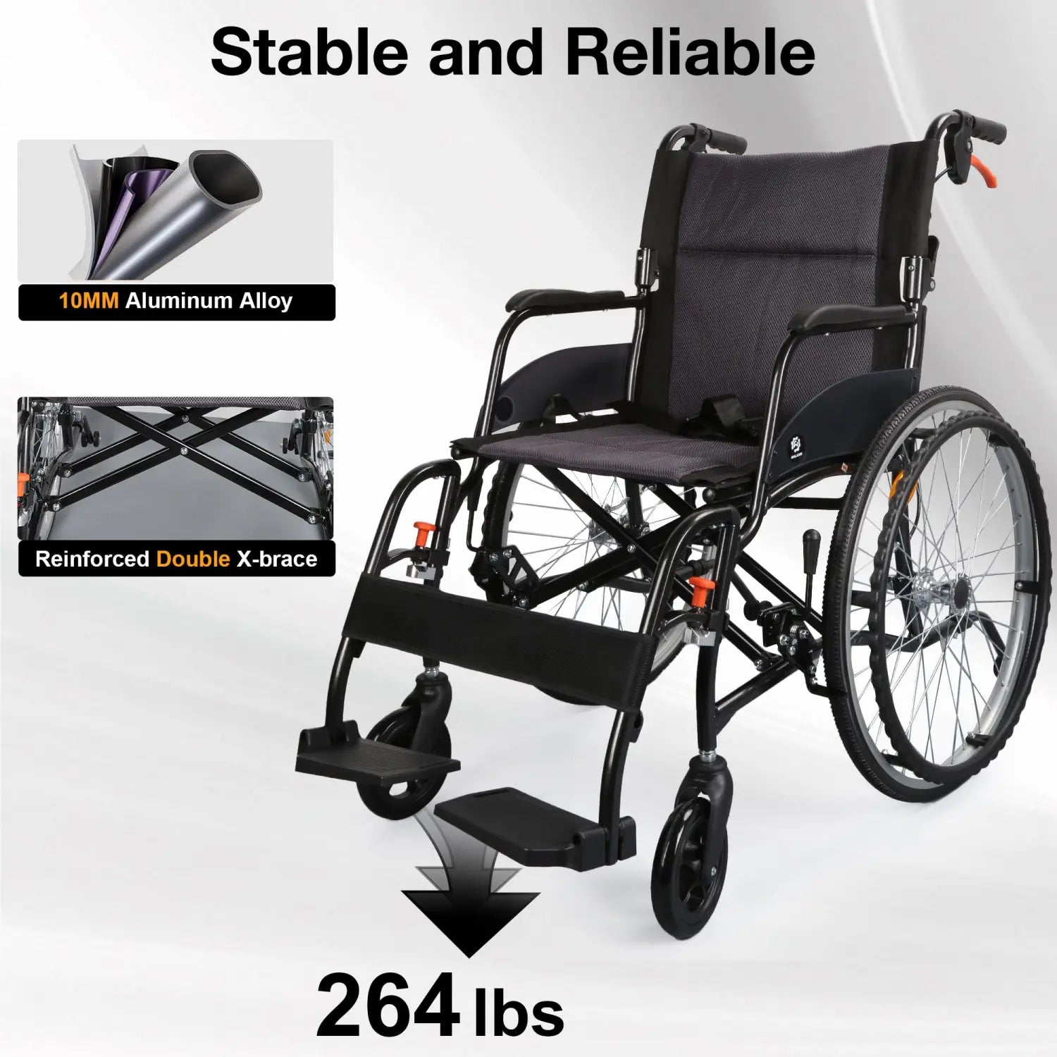 Lightweight Manual Wheelchair with Quick-Release Wheels