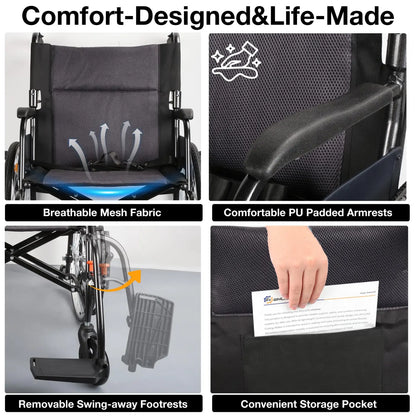 Lightweight Manual Wheelchair with Quick-Release Wheels