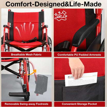 Lightweight Manual Wheelchair with Quick-Release Wheels