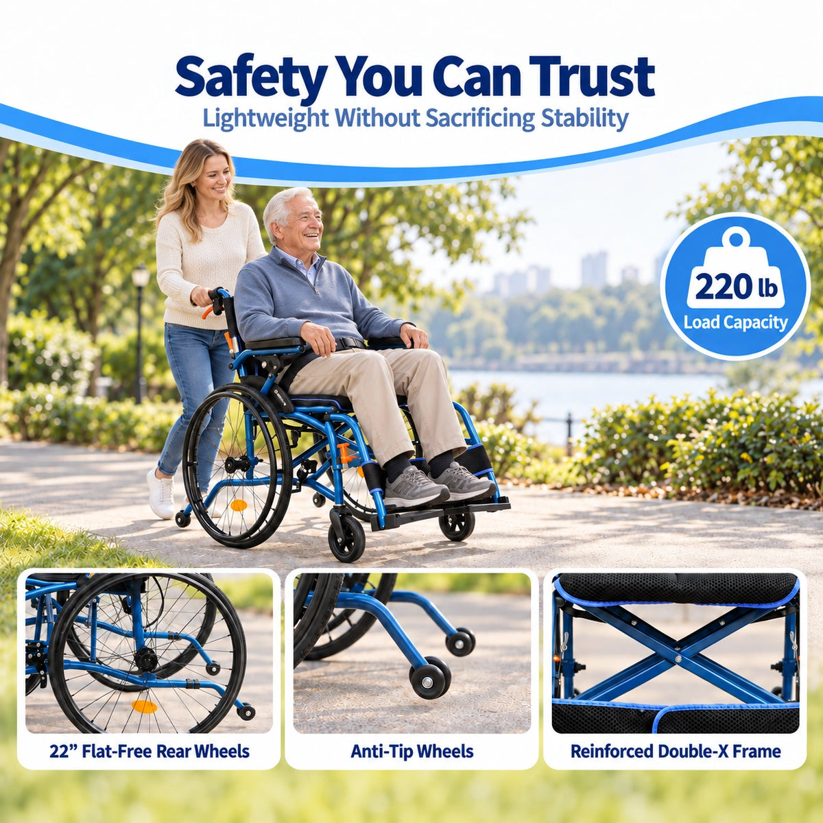 Magnesium Folding Wheelchairs for Adults, 24lb Ultra Lightweight Wheelchair