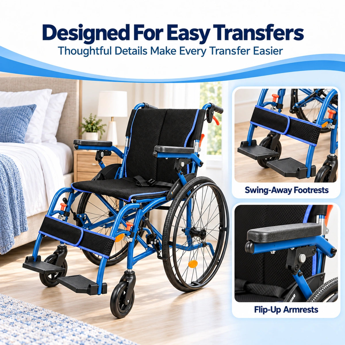 Magnesium Folding Wheelchairs for Adults, 24lb Ultra Lightweight Wheelchair
