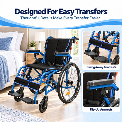 Magnesium Folding Wheelchairs for Adults, 24lb Ultra Lightweight Wheelchair