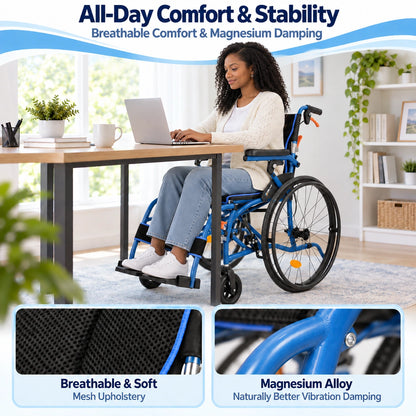 Magnesium Folding Wheelchairs for Adults, 24lb Ultra Lightweight Wheelchair