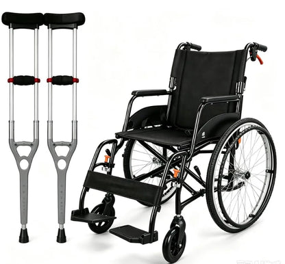 Folding Manual Wheelchair & Adjustable Underarm Crutches Bundle