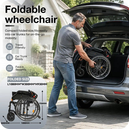 Manual Wheelchair for Adults with Quick-Release 24" Rear Wheels