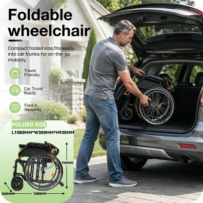 Manual Wheelchair for Adults with Quick-Release 24" Rear Wheels