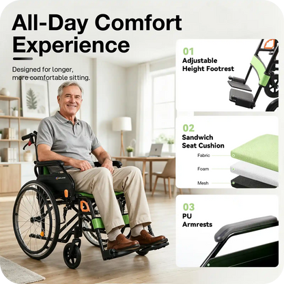 Manual Wheelchair for Adults with Quick-Release 24" Rear Wheels