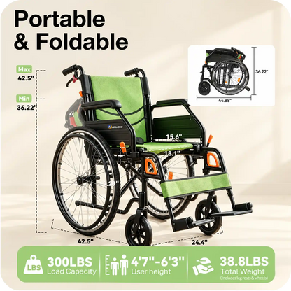 Manual Wheelchair for Adults with Quick-Release 24" Rear Wheels
