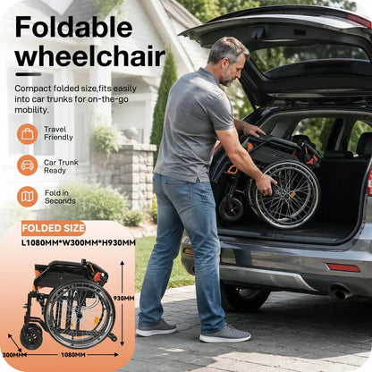 Manual Wheelchair for Adults with Quick-Release 24" Rear Wheels