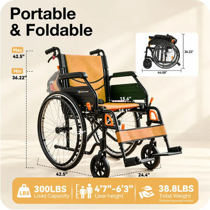 Manual Wheelchair for Adults with Quick-Release 24" Rear Wheels