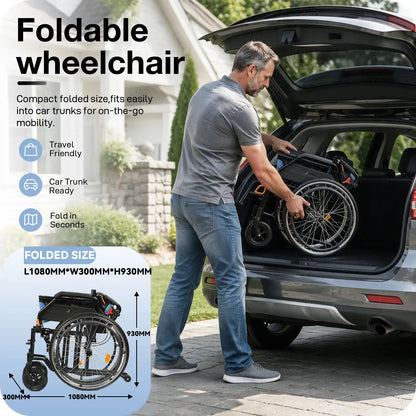 Manual Wheelchair for Adults with Quick-Release 24" Rear Wheels